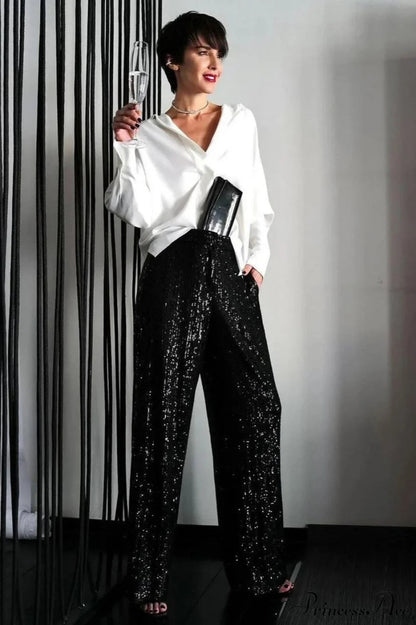 Sequin Slim-fit Straight Pants