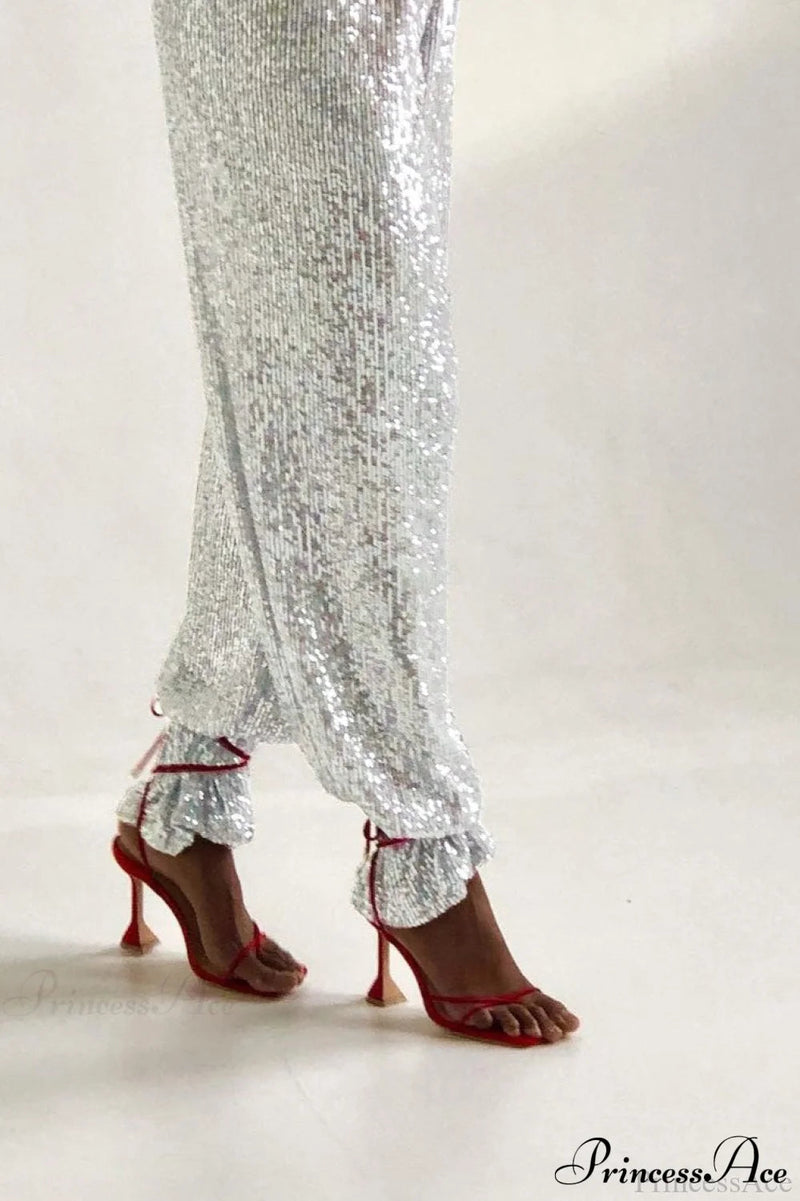 Sequin Slim-fit Straight Pants