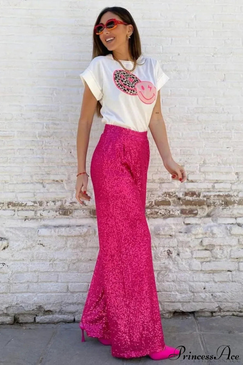 Sequin Slim-fit Straight Pants