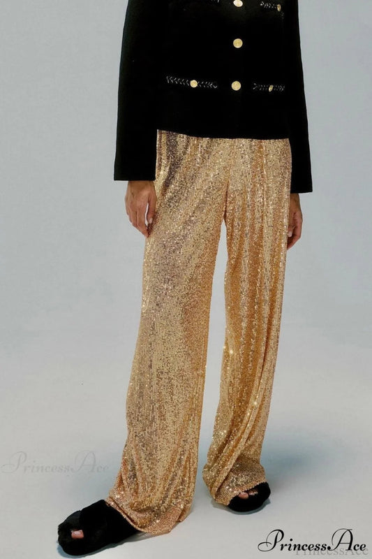 Sequin Slim-fit Straight Pants