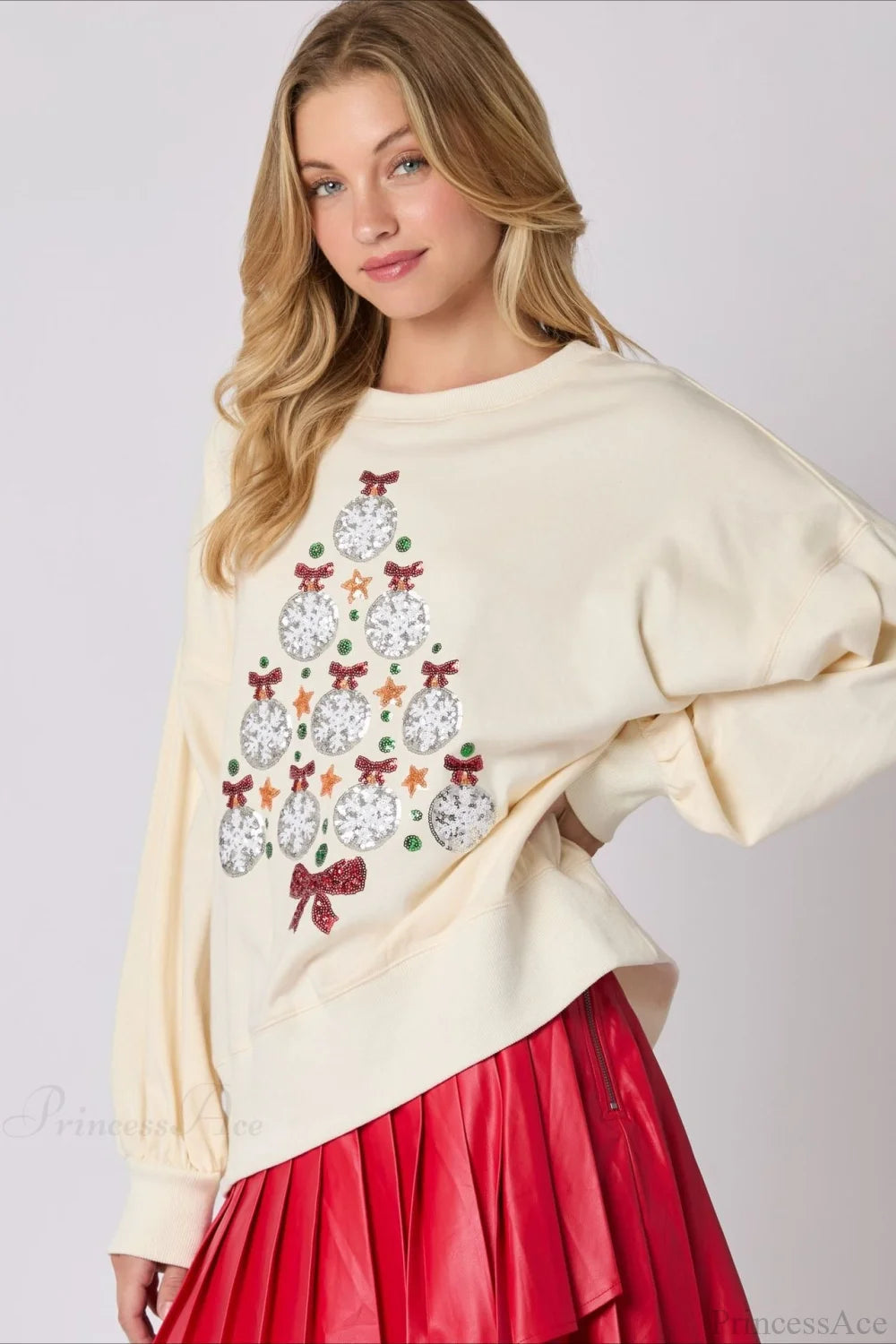 Sequined Crew Neck Pullover Sweatshirt