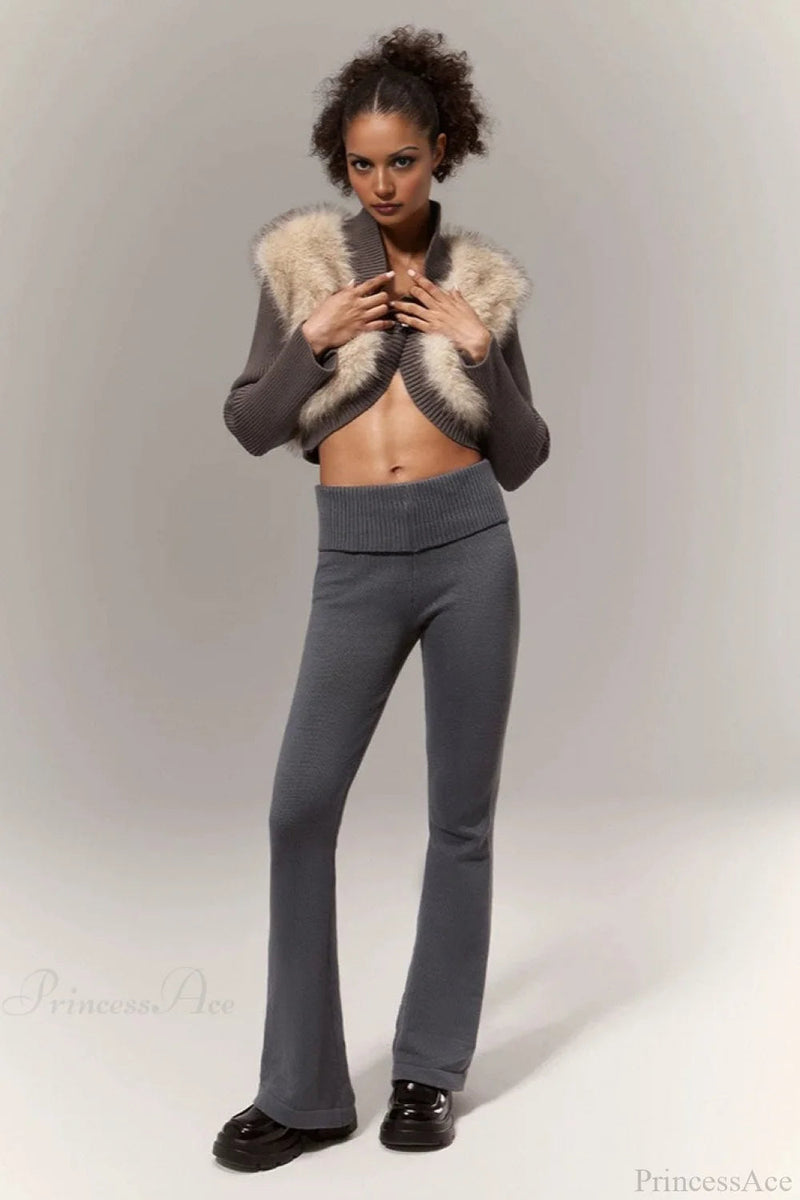 Crop Color Block Fuzzy Panel Open Front Blouse