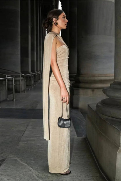 Fitted Ruffled Halter Sash Backless Maxi Dress