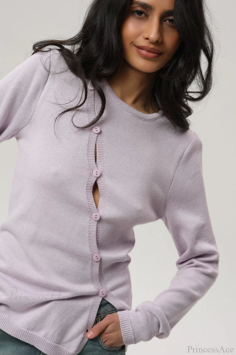 Irregular Crew Neck Long Sleeve Knit Sweater