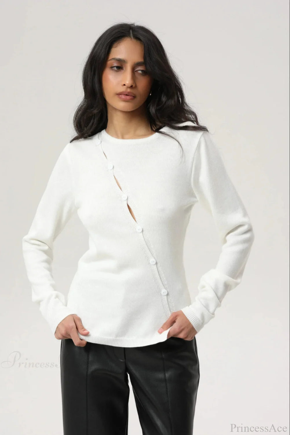 Irregular Crew Neck Long Sleeve Knit Sweater