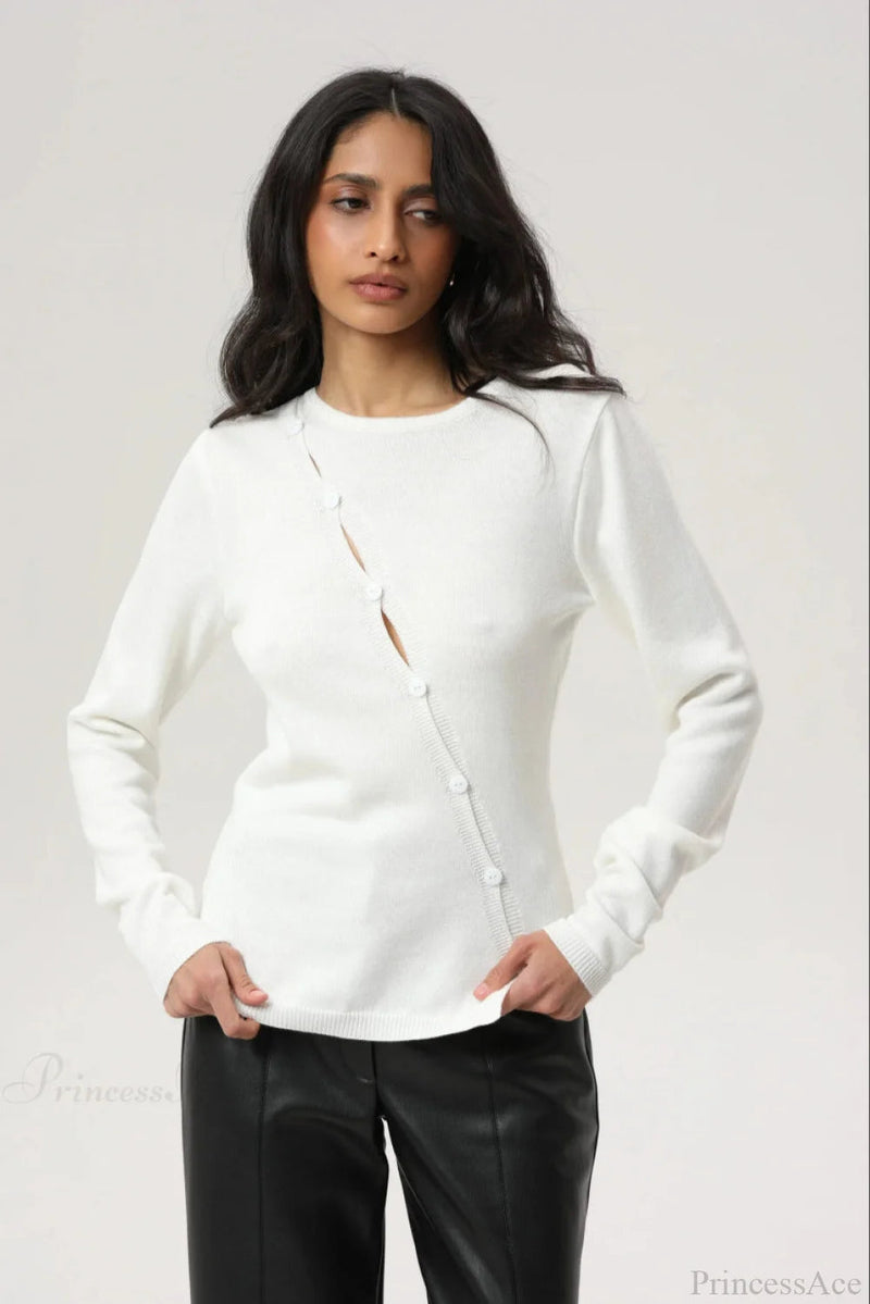 Irregular Crew Neck Long Sleeve Knit Sweater