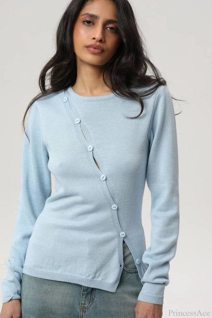 Irregular Crew Neck Long Sleeve Knit Sweater