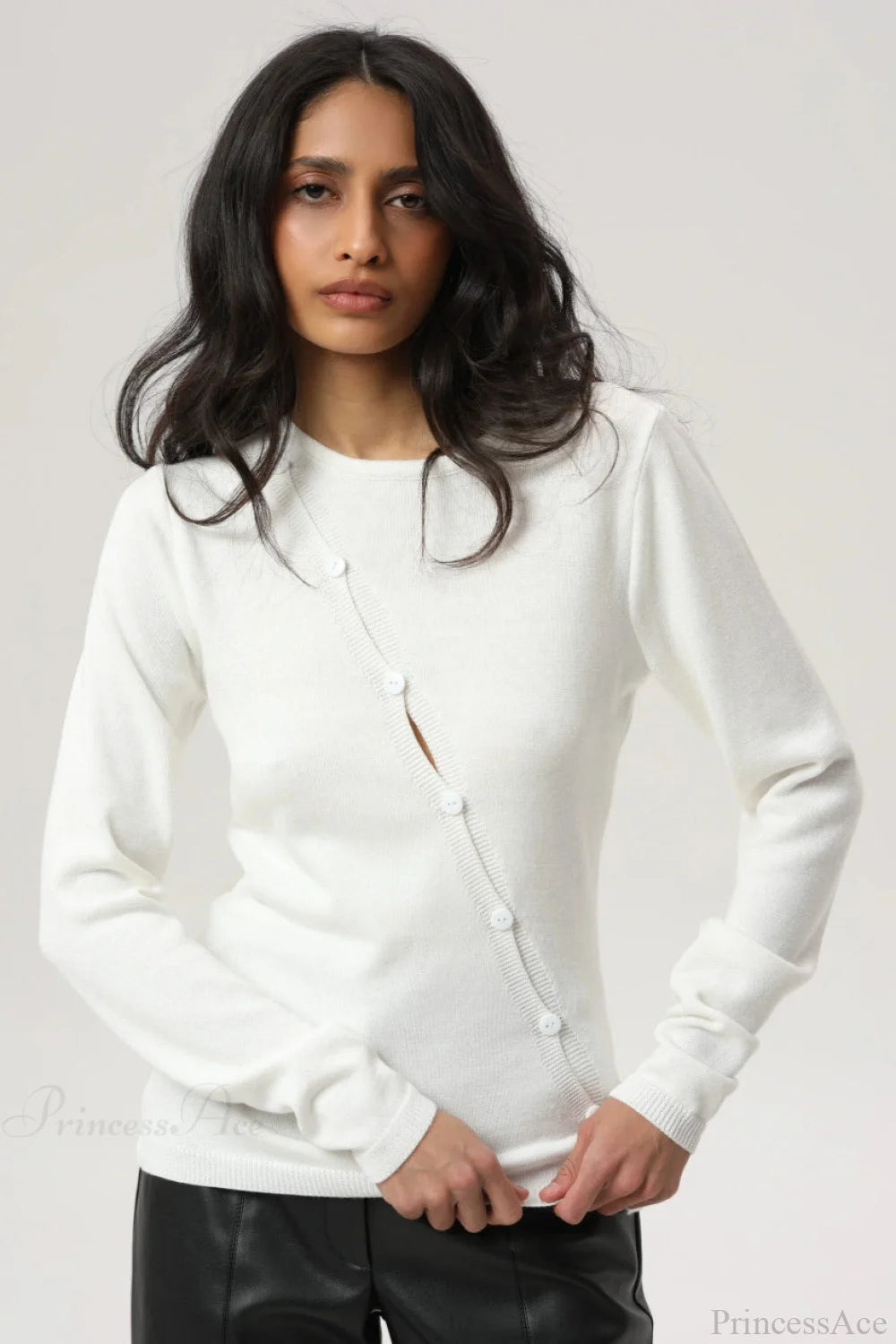 Irregular Crew Neck Long Sleeve Knit Sweater