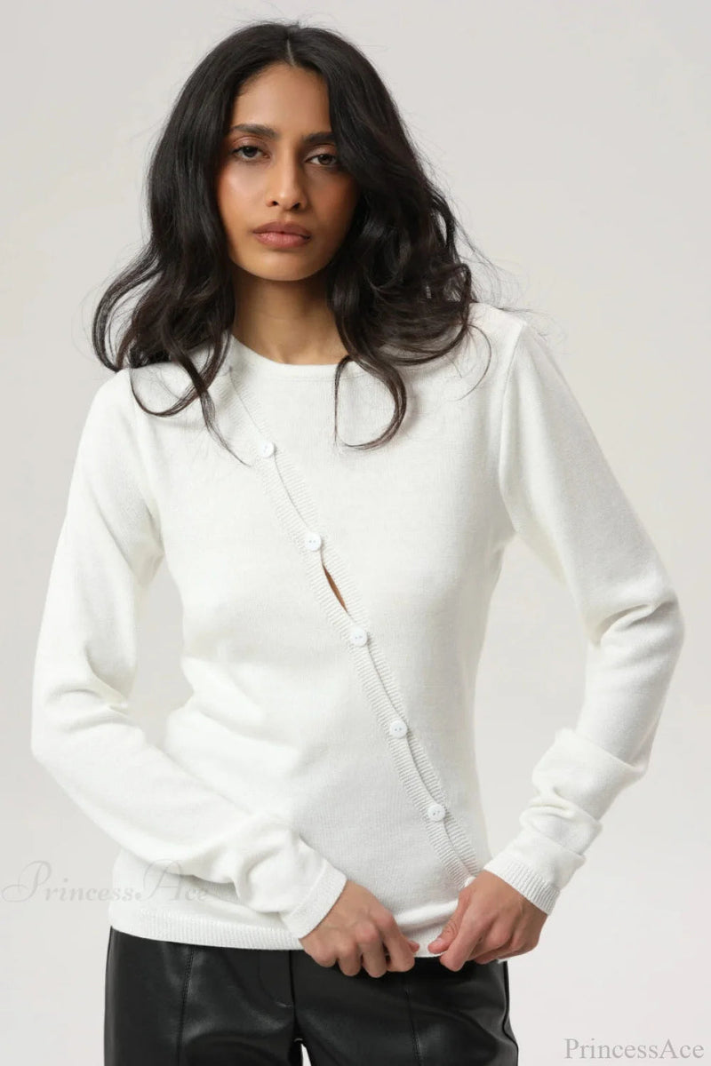 Irregular Crew Neck Long Sleeve Knit Sweater
