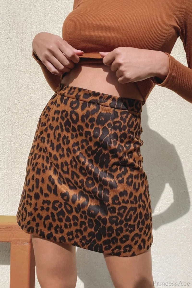 Leopard Suede Bodycon Skirt