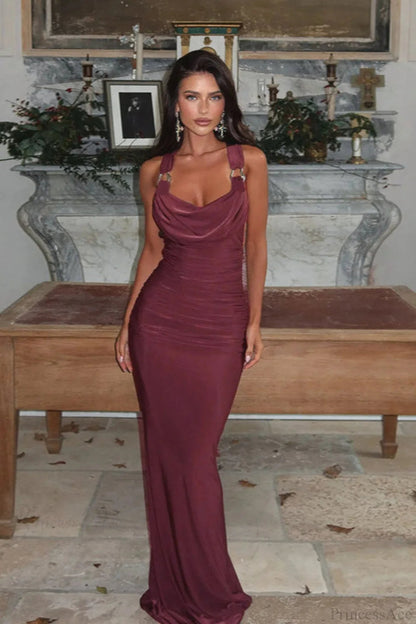 Peter Pan Halter Backless Bodycon Maxi Dress