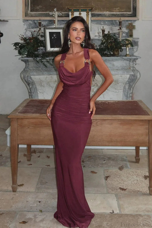 Peter Pan Halter Backless Bodycon Maxi Dress