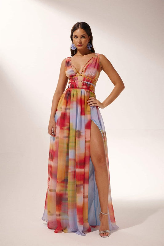 Sheila Printed High Slit Maxi Dress