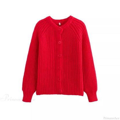 Short Cardigan With Round Neck Long Sleeve Fashionable Red Christmas Sweater