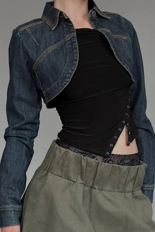 Short Denim Retro Washed Lazy Shirt Coat