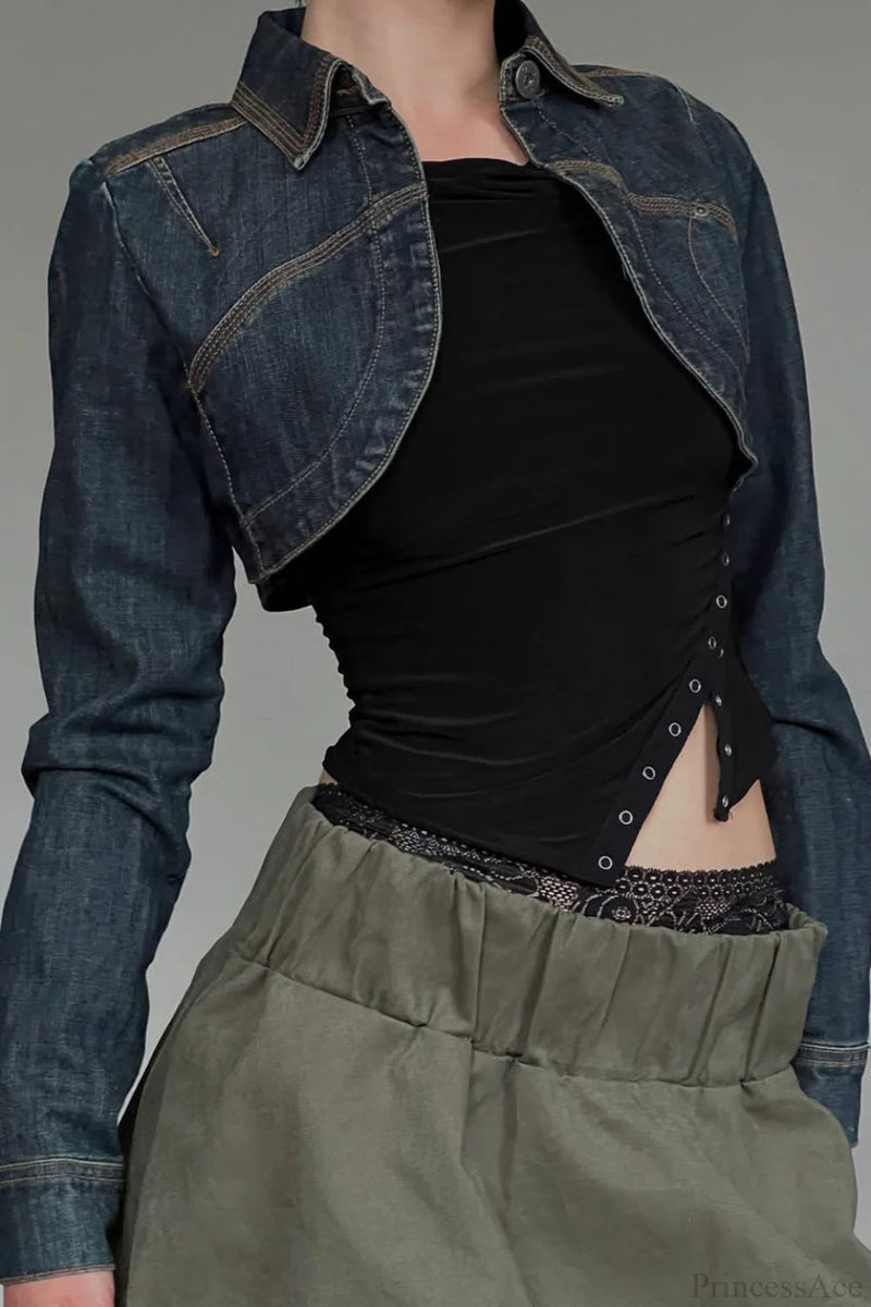 Short Denim Retro Washed Lazy Shirt Coat