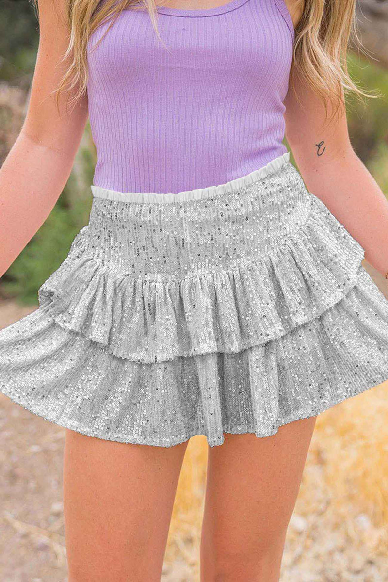 Sequined Pleated Tiered Mini Skirt