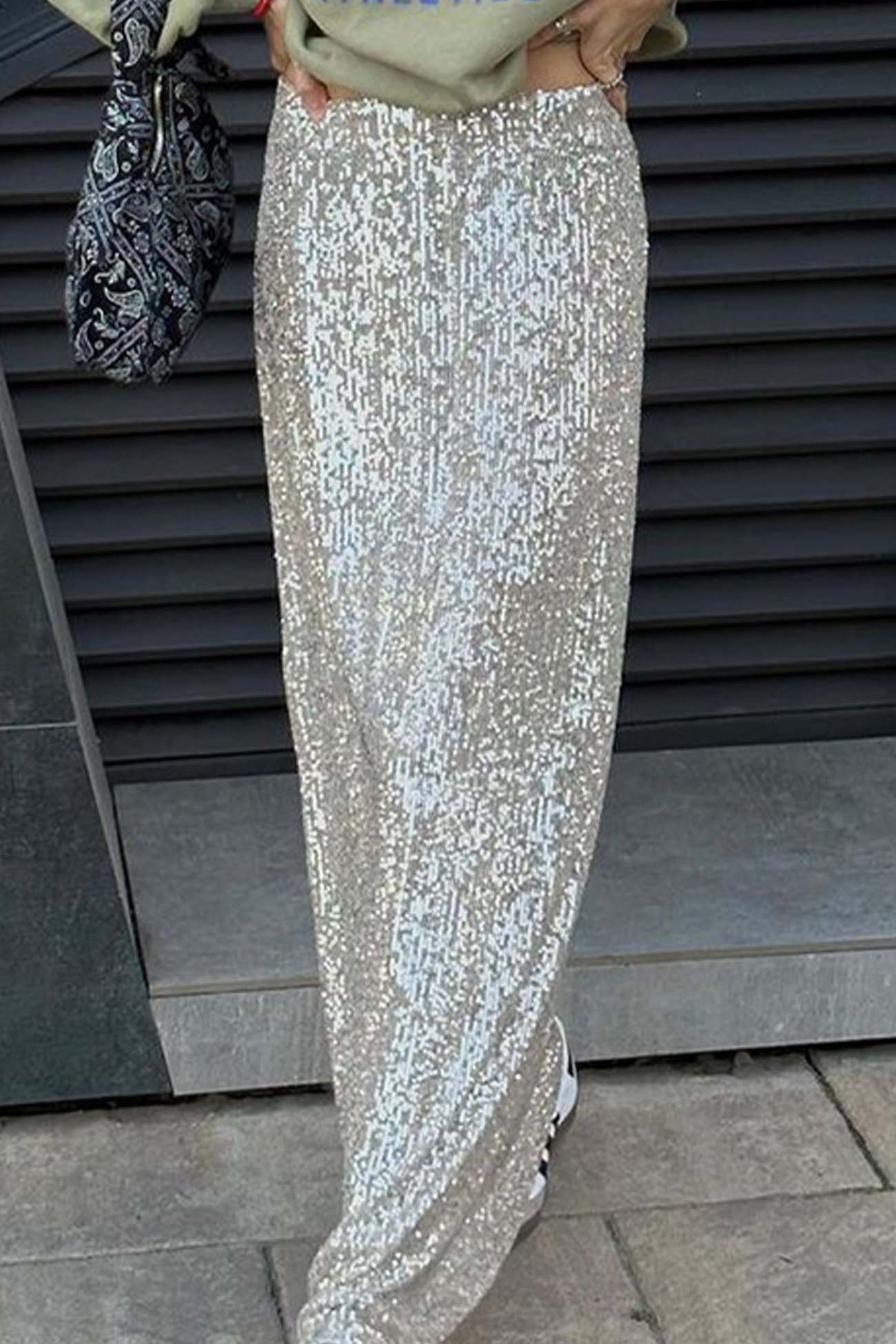 Color Sequin Maxi Skirt