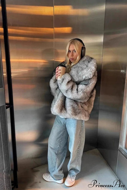 Silver Fox Faux Fur Short Lazy Coat