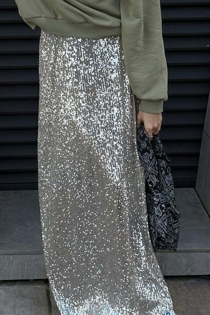 Color Sequin Maxi Skirt
