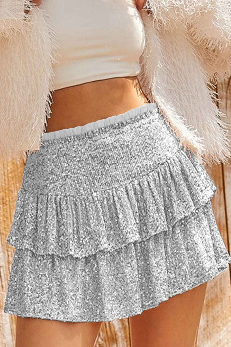 Sequined Pleated Tiered Mini Skirt