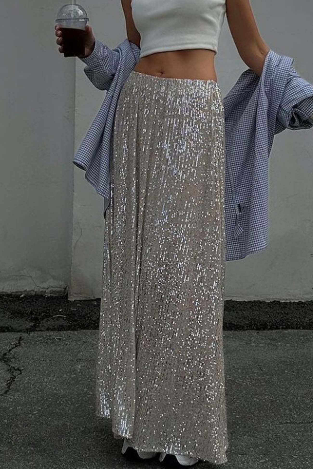 Color Sequin Maxi Skirt