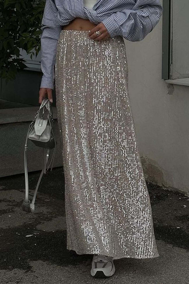 Color Sequin Maxi Skirt