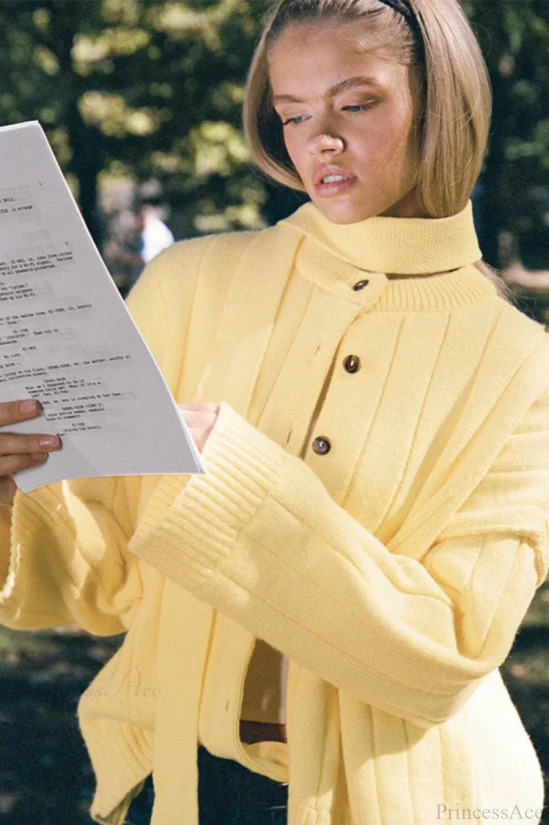 Simple Rib Crewneck Oversized Cardigan Sweater