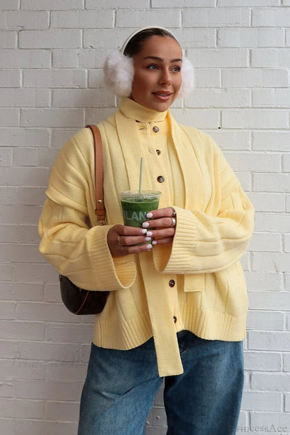 Simple Rib Crewneck Oversized Cardigan Sweater
