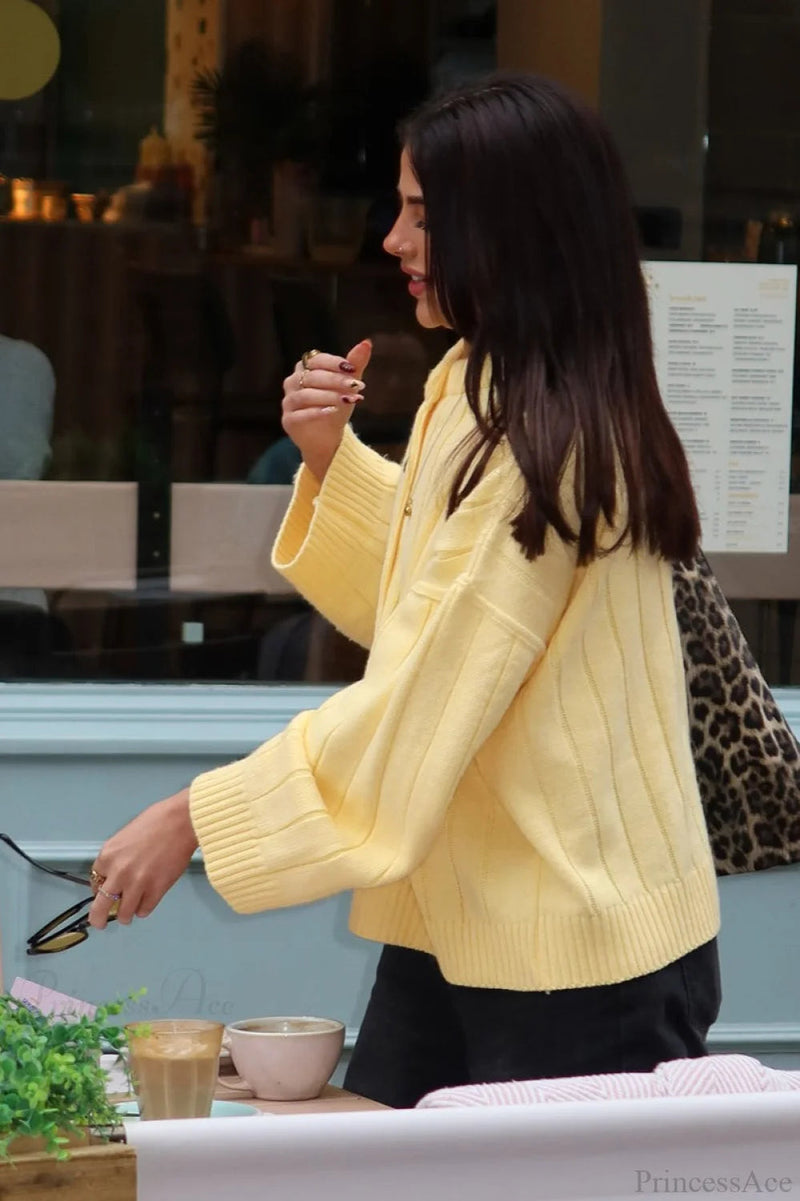 Simple Rib Crewneck Oversized Cardigan Sweater