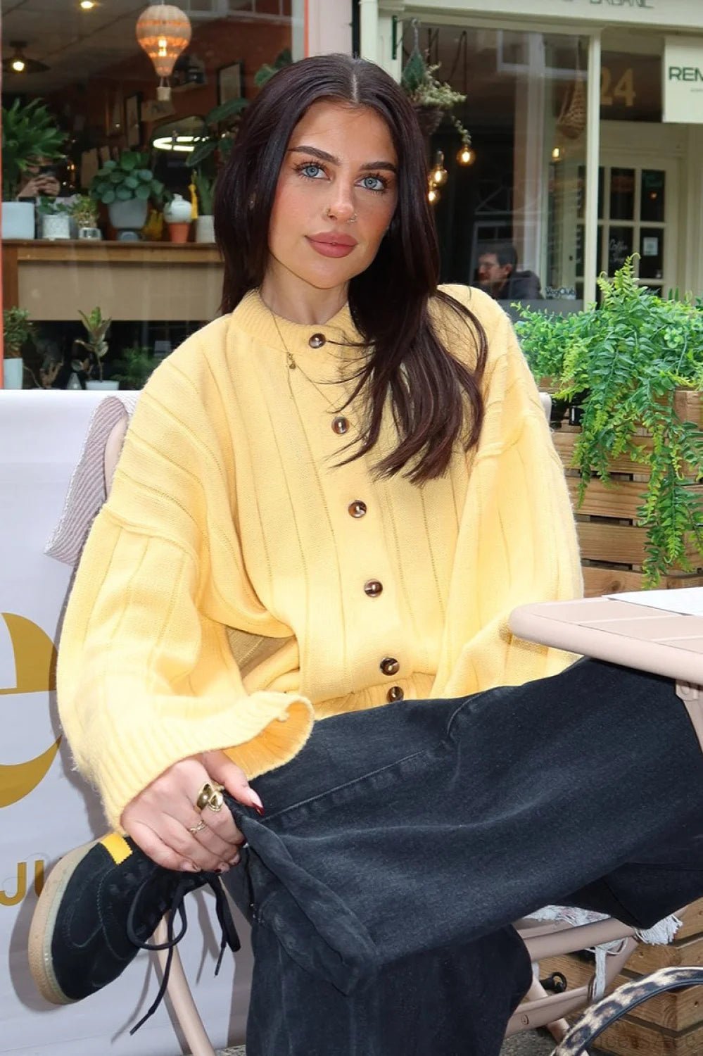 Simple Rib Crewneck Oversized Cardigan Sweater