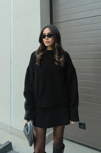 Damaris - Knitted Straight Shirt Two-piece Set