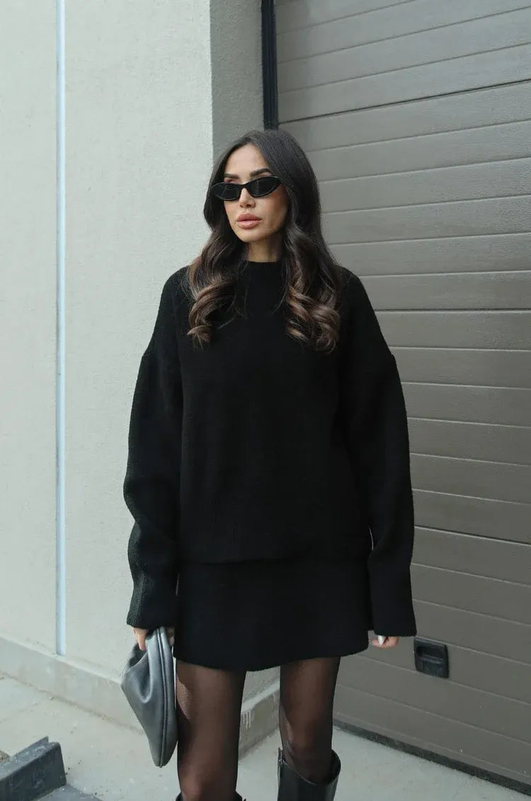 Damaris - Knitted Straight Shirt Two-piece Set