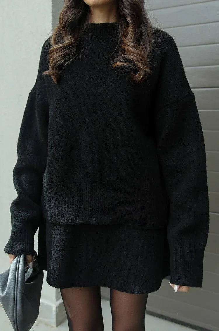 Damaris - Knitted Straight Shirt Two-piece Set