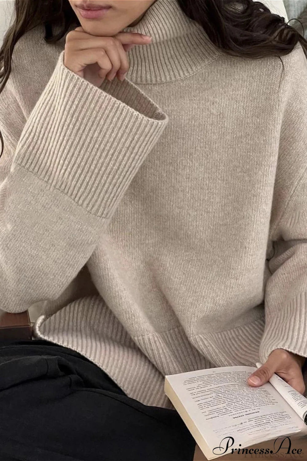 Slit Loose Knit Turtleneck Sweater