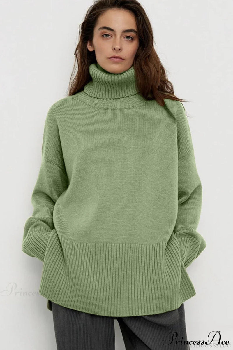 Slit Loose Knit Turtleneck Sweater
