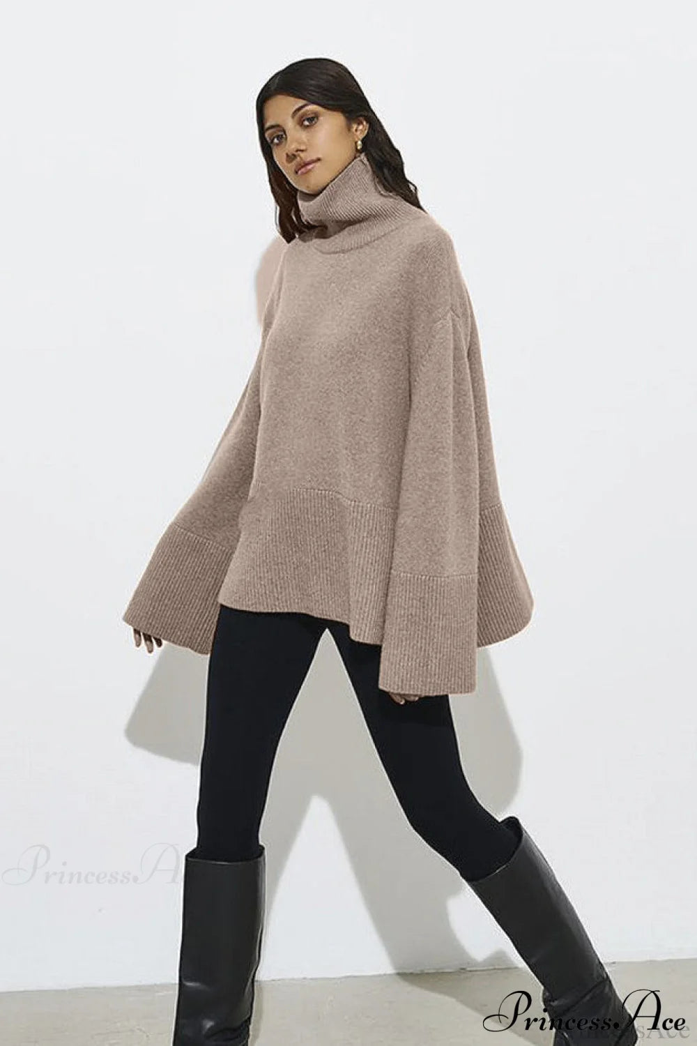 Slit Loose Knit Turtleneck Sweater