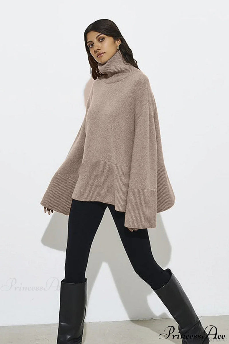Slit Loose Knit Turtleneck Sweater