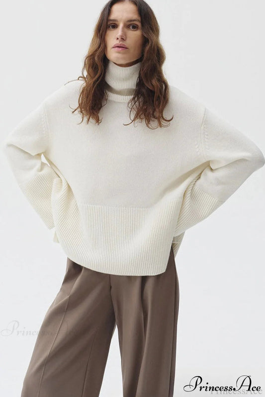 Slit Loose Knit Turtleneck Sweater