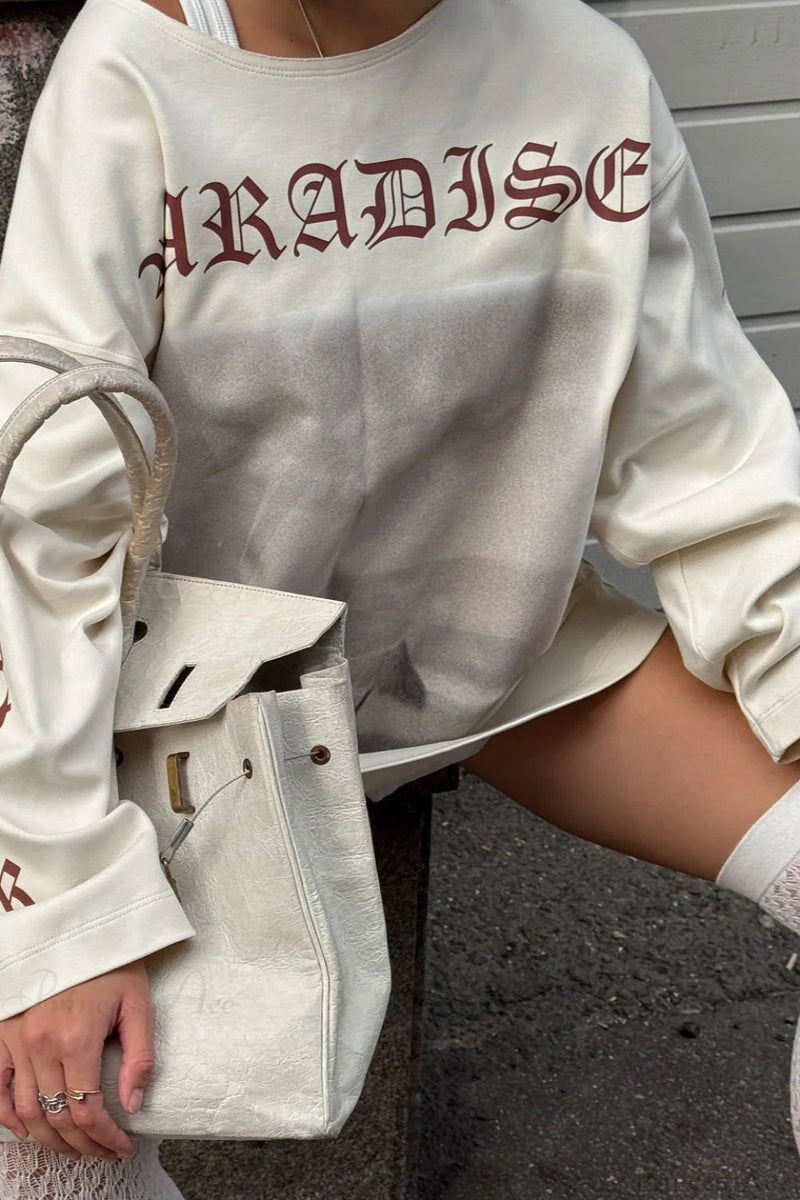 Slouchy Distressed Print Sweatshirt