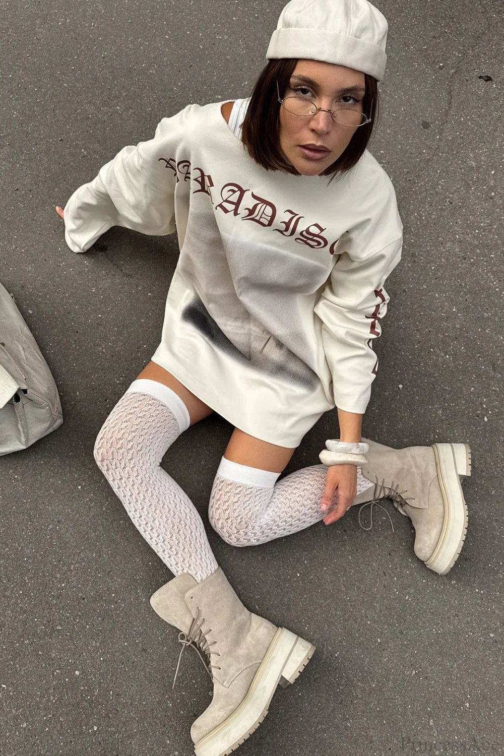 Slouchy Distressed Print Sweatshirt