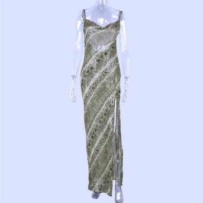 Snake Chiffon Long Party Sheer Backless Autumn Clothes Midi Dresses