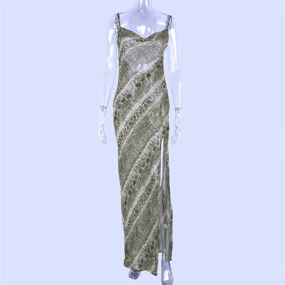 Snake Chiffon Long Party Sheer Backless Autumn Clothes Midi Dresses