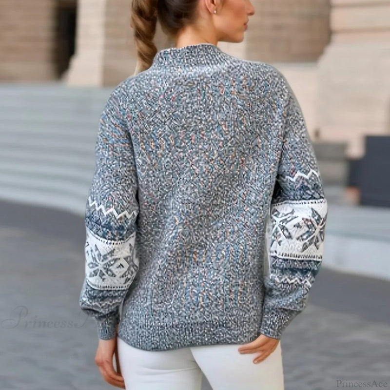 Snowflake Loose Red Long Sleeve Knitted Holiday New Year Christmas Sweater