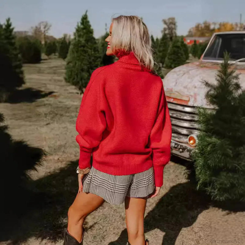 Soft Knitting Christmas High Tie Sweater