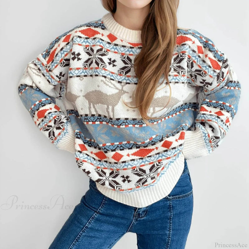 Soft Warm Oversized Deer Knitted Christmas Christmas Sweater