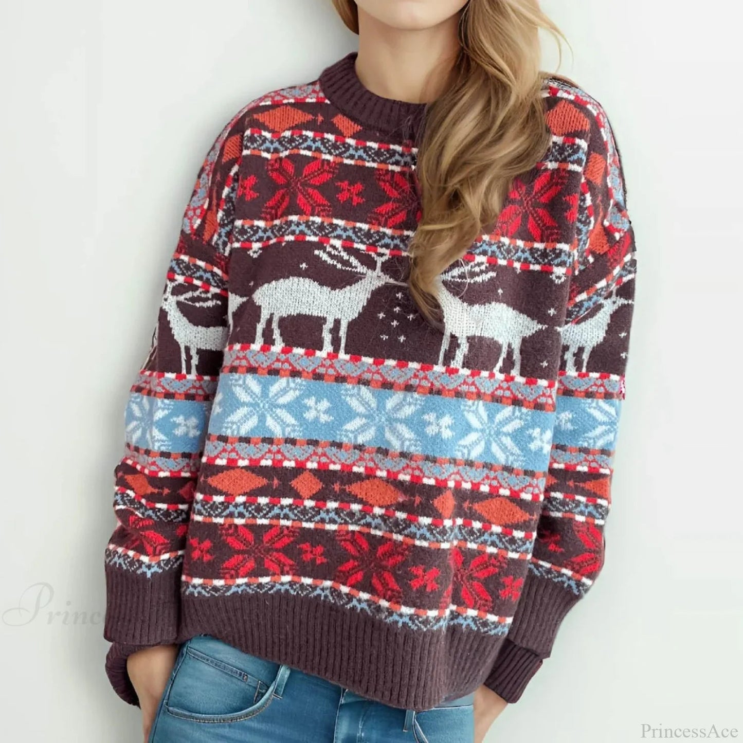 Soft Warm Oversized Deer Knitted Christmas Christmas Sweater