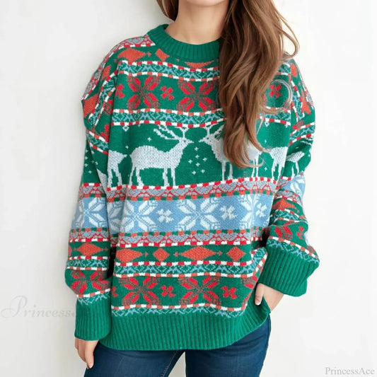 Soft Warm Oversized Deer Knitted Christmas Christmas Sweater