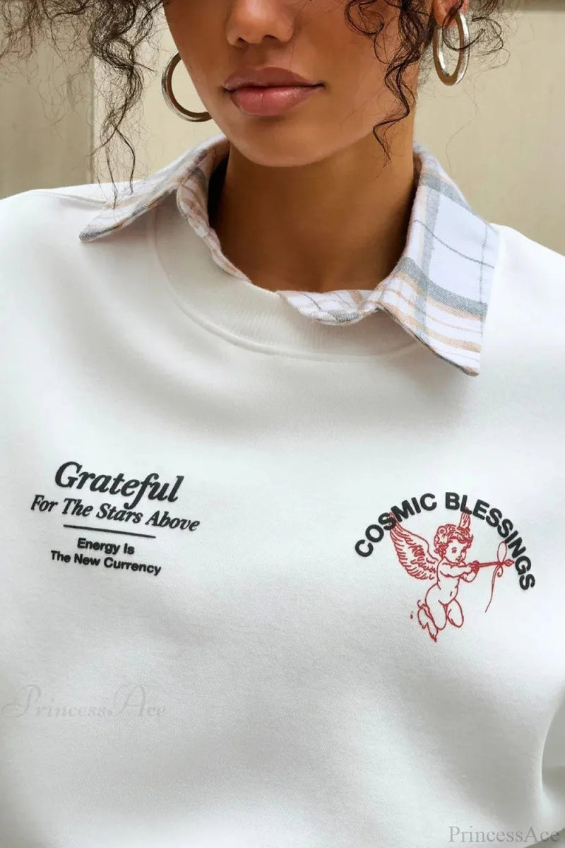 Angel Print Thickened Crew Neck Sweatshirts