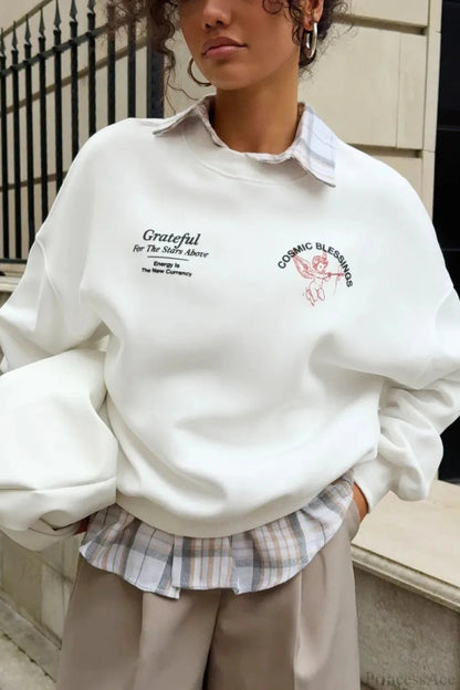 Angel Print Thickened Crew Neck Sweatshirts